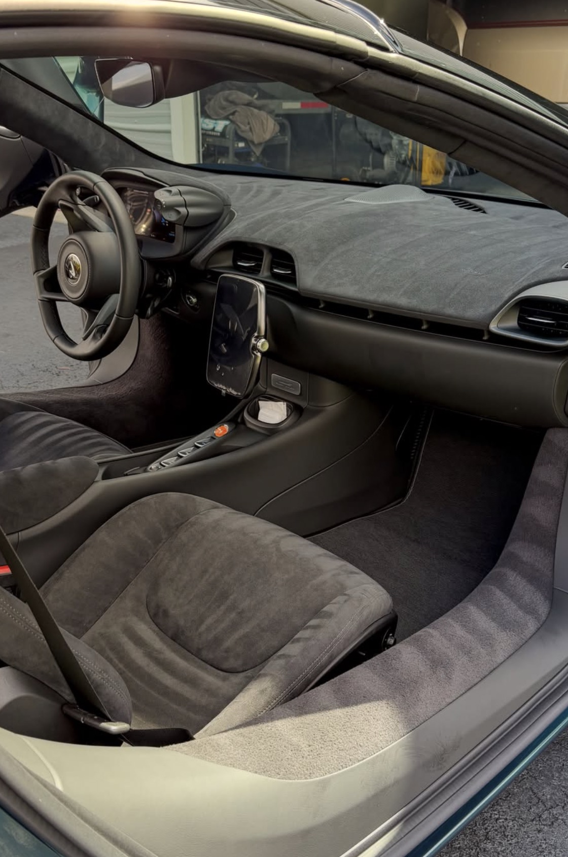 McLaren Artura Alcantara cabin and suede dash after an interior deep clean